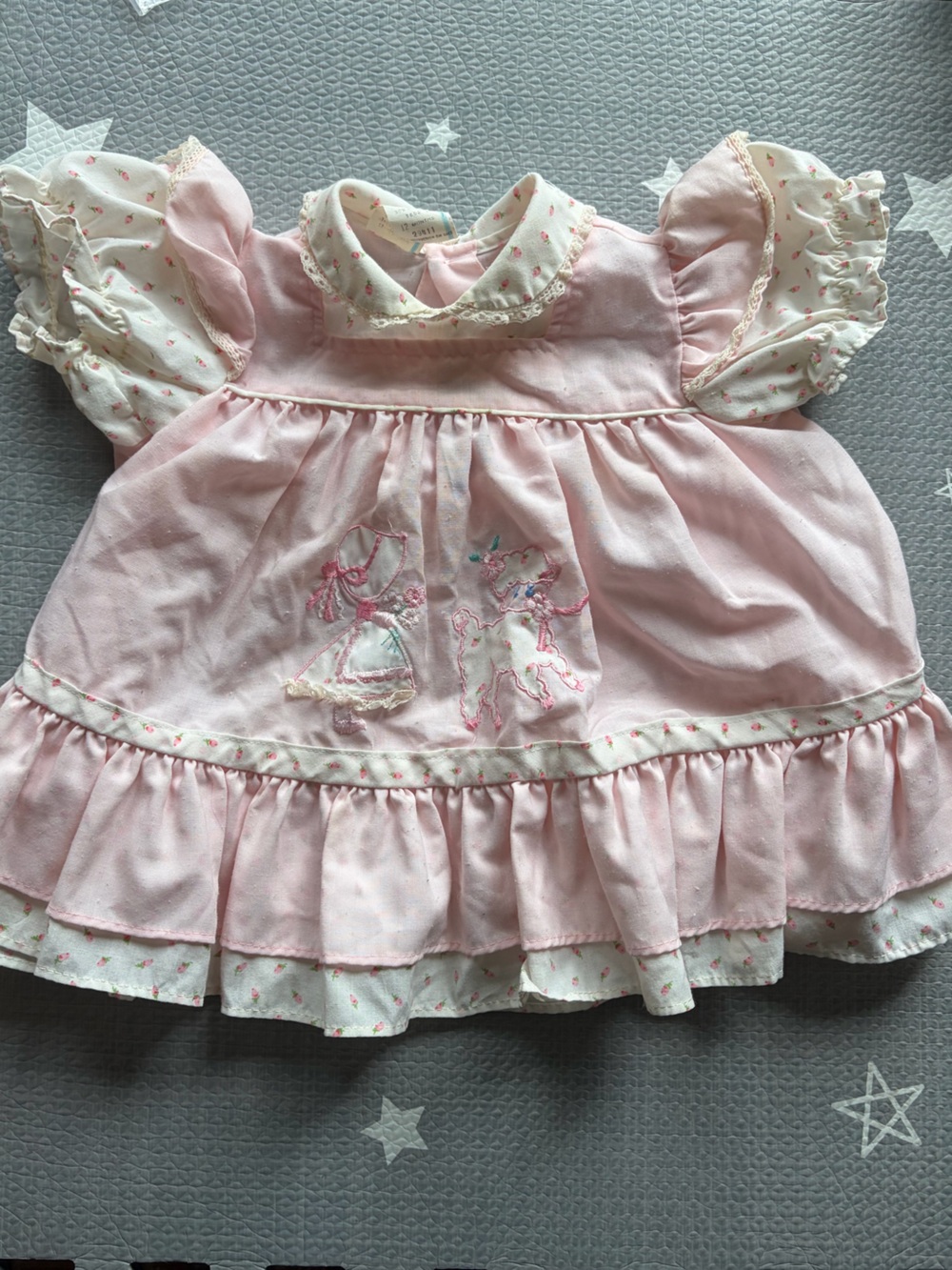 Pink Embroidered vintage Ruffled Baby Dress size 12 months